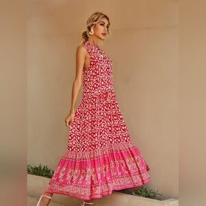 R.Vivimos Women's Sleeveless Floral Print Button Up Bohemian Flowy Maxi Dress